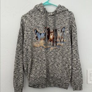 Gray Horse Print Hoodie